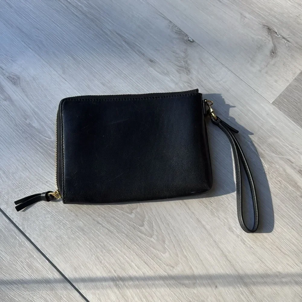 Tory Burch Lily Large Zip Pouch Wallet Black Leather‎ NWOT